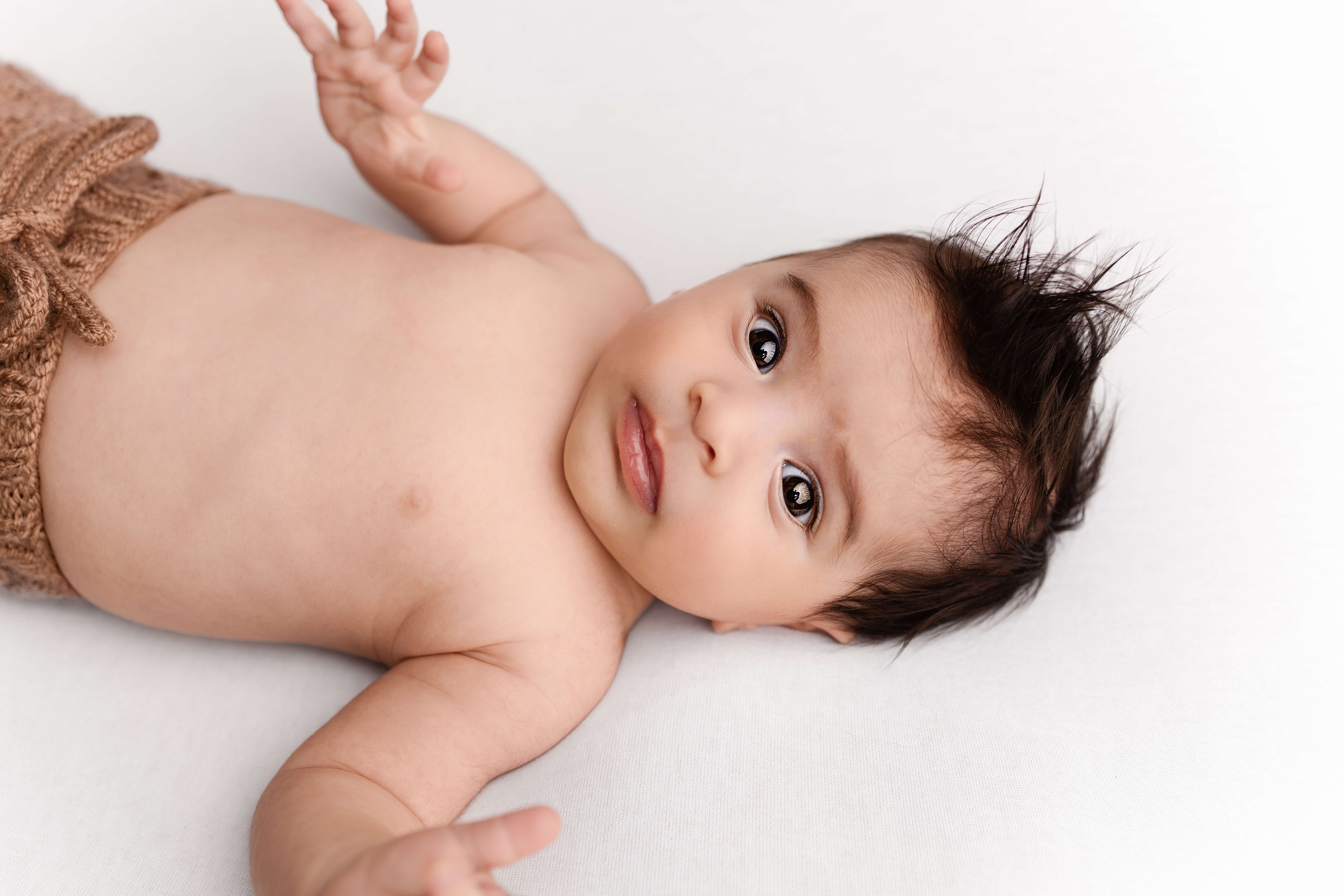 Newborn - Brown Shorts Looking At Camera